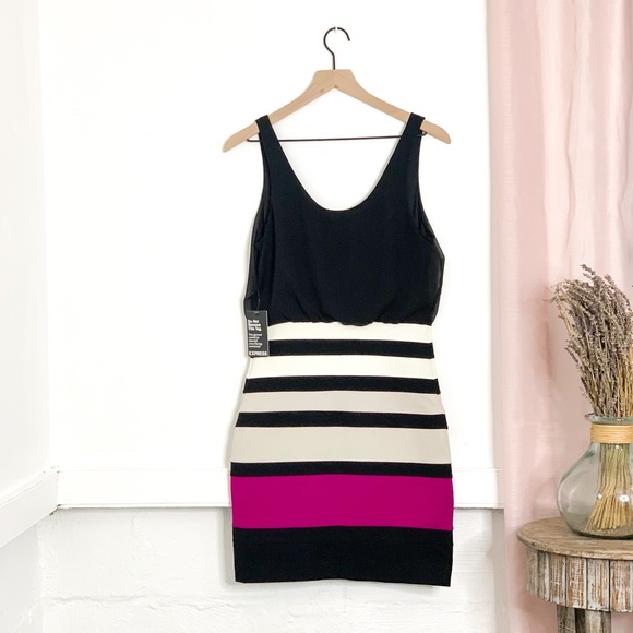 Express Color Block Blouson Bodycon Tank Dress - Picture 3 of 8